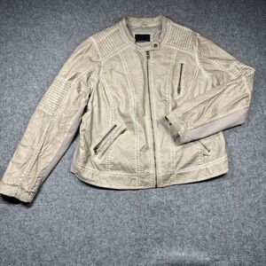 Maurices Moto Faux Leather Jacket Woman's‎ 2X Beige Full Zip Front Pockets